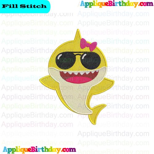 Baby Shark Girl and Sunglasses Fill Embroidery Design