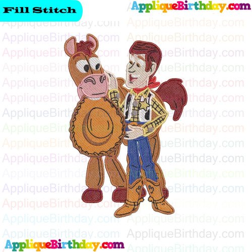 Bullseye Hat in Mouth with Woody Toy Story Fill Embroidery Design