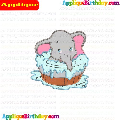 Dumbo Elephant Bathing Applique Design