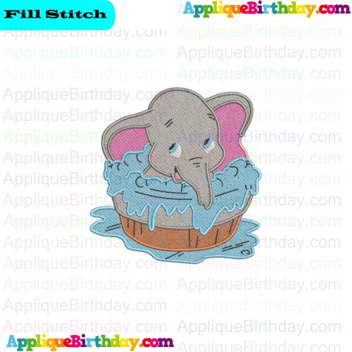 Dumbo Elephant Bathing Fill Embroidery Design