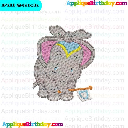 Dumbo Elephant Ear Knots With Flag Fill Embroidery Design