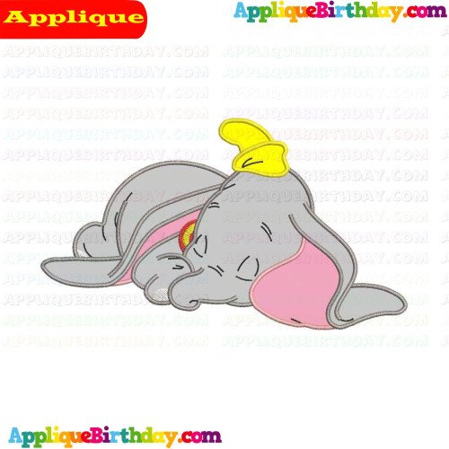 Dumbo Elephant Sleeping Applique Design