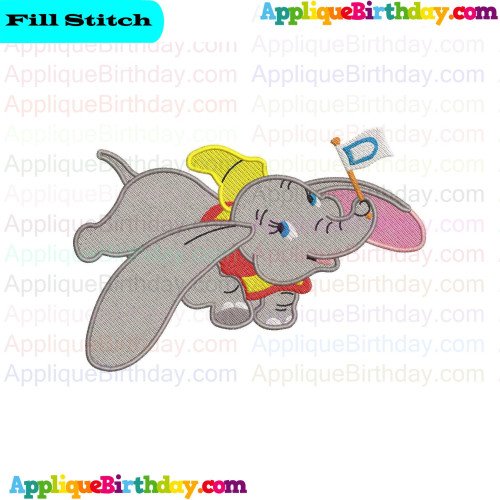 Dumbo Waving Flag and Flaying Fill Embroidery Design
