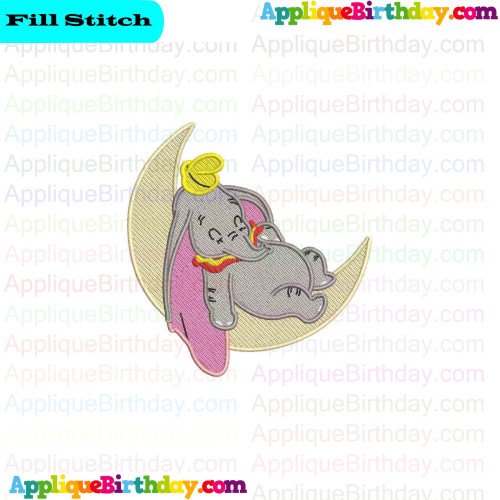 Dumbo sleeping on a crescent moon Fill Embroidery Design