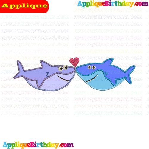 Family Shark happy birthday love Baby Shark Applique Design