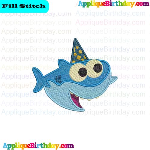 Happy Birthday Shark Baby Shark Fill Embroidery Design