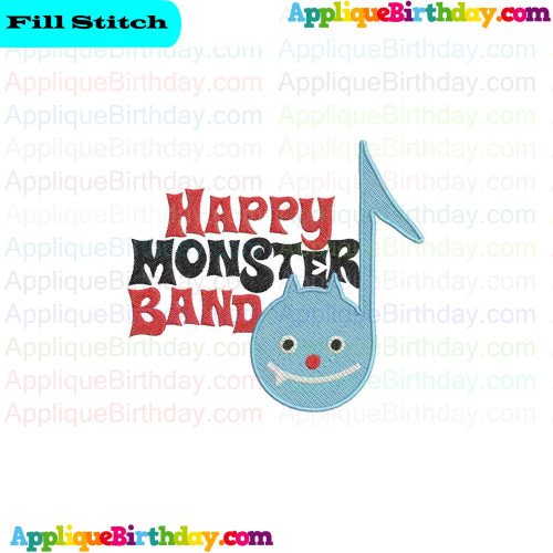 Happy Monster Band Logo Fill Embroidery Design
