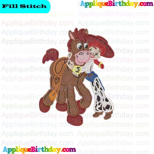 Jessie hugging Bullseye Toy Story Fill Embroidery Design