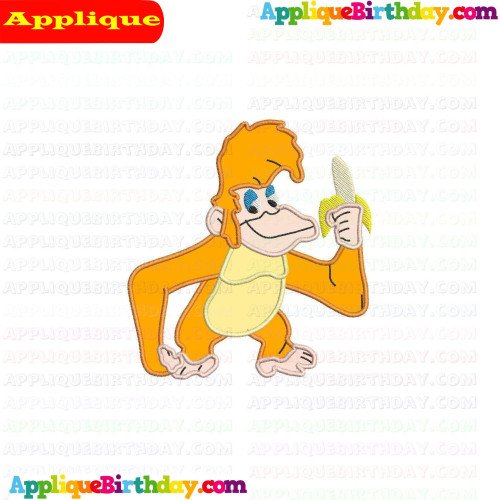 Louie Monkey holding a banana Jungle Cubs Applique Design
