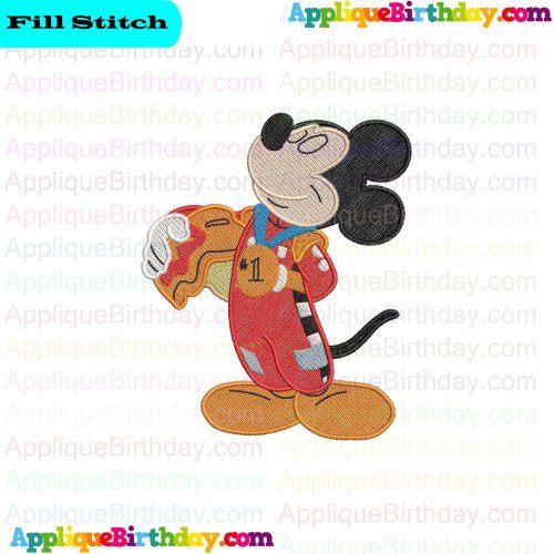 Mickey Mouse wearing gold medal Mickey and the Roadster Racers Fill Embroidery Design