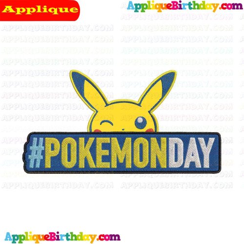 Pikachu Peeking Pokemon Day Applique Design