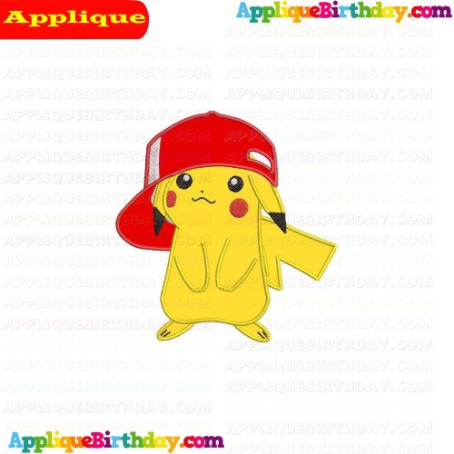 Pikachu Pokemon and Hat Applique Design