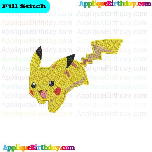 Pikachu Running Pokemon Fill Embroidery Design