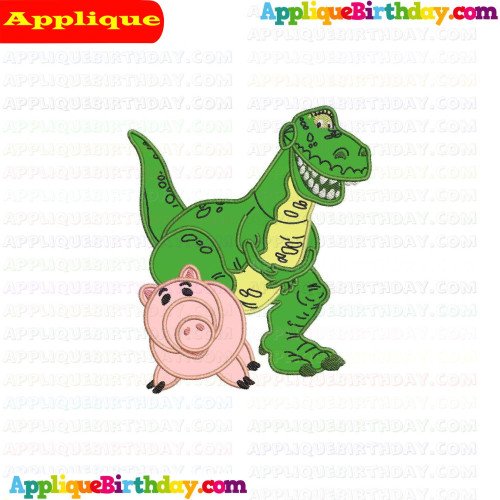 Rex Green Dinosaur and Hamm the Pig Toy Story Applique Design