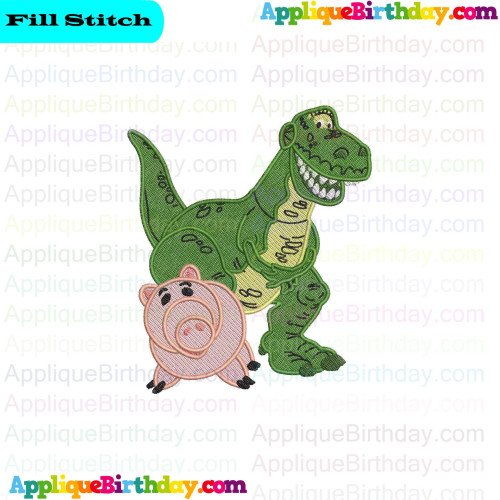 Rex Green Dinosaur and Hamm the Pig Toy Story Fill Embroidery Design