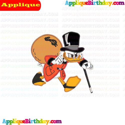 Scrooge McDuck carrying bag of money Ducktales Applique Design