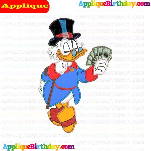Scrooge fanning himself with dollar bills Ducktales Applique Design