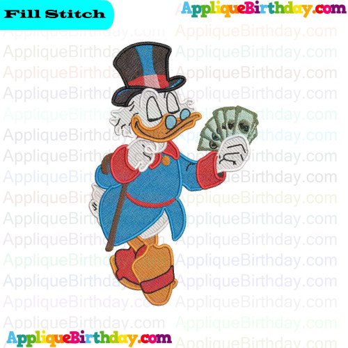 Scrooge fanning himself with dollar bills Ducktales Fill Embroidery Design
