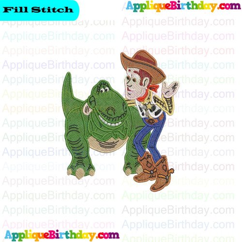 Woody and Rex Green Dinosaur Toy Story Fill Embroidery Design